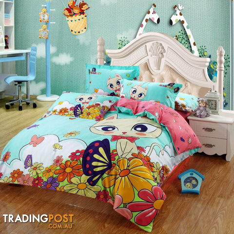 Color 4 / 6 pcs TwinZippay Adult/kids owl bedding set blue boys/girls quilt duvet cover bed sheet cartoon pattern bedspread king queen twin size bed linen