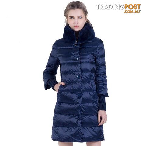 Blue / XLZippay Winter Down Jacket Women Long Coat Parkas Thickening Female Warm Clothes Rabbit Fur Collar High Quality Overcoat
