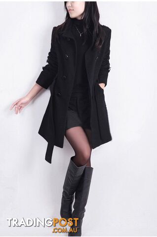 black / MZippay Women Trench Woolen Coat Winter Slim Double Breasted Overcoat Winter Coats Long Outerwear for Women Plus Size Coat Y707