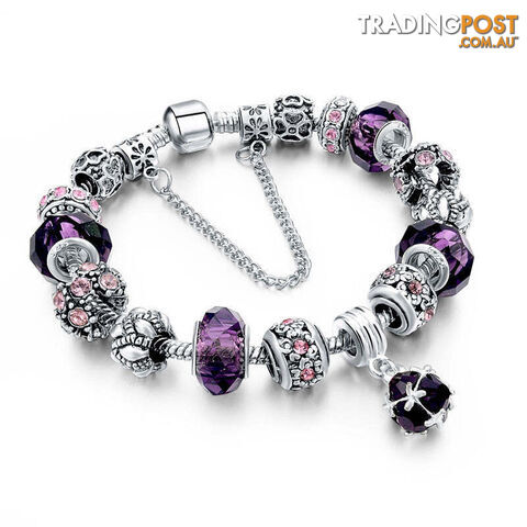 271 purpleZippay 925 Silver Crystal Charm Bracelets for Women With Purple Murano Glass Beads bracelets & bangles Love DIY Jewelry Bracelet Femme