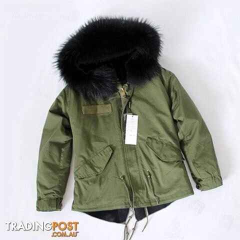 Greenparka black fur / XLZippay Women Winter Army Green Jacket Coats Thick Parkas Plus Size Real Fur Collar Hooded Outwear