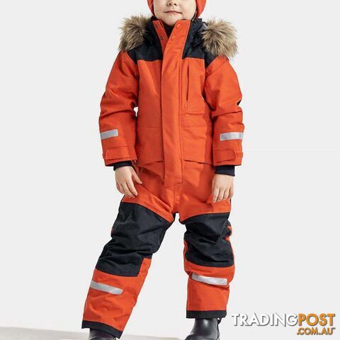 Orange / 100Zippay Children Snowsuits Ski Jumpsuit Ski Suit Boys Girls Winter Warm Outdoor Fleece Overalls Windproof Kids Skiing Snowboarding Suit