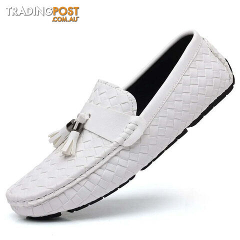 white / 46Zippay Designer Leather Casual Shoes for Men High Quality Fashion Comfortable Man's Loafers Flats Driving Shoes