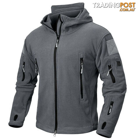 Dark Gray / LZippay Winter Tactical Fleece Jacket Men Warm Polar Outdoor Hoodie Coat Multi-Pocket Casual Full Zip Sport Hiking Jacket