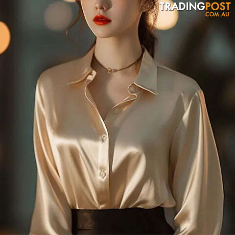 champagne gold / 3XL(72.5-80)kgZippay Women's Solid Color Polo-Neck Button Elegant Loose Long Sleeve Versatile Unique Shirt Tops