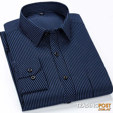 2108 / 41 - XXLZippay Mens Casual Business Long Sleeved Shirt Classic Plaid Striped Male Social Dress Oversized Shirts