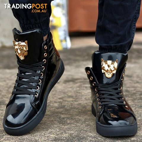 1 / 10Zippay High Top Casual Shoes For Men PU Leather Lace Up Red White Black Color Mens Casual Shoes Men High Top Shoes