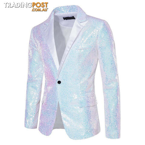 X36 White / US Size XLZippay Shiny White Sequin Glitter Blazer for Men One Button Peak Collar Tuxedo Jacket Mens Wedding Groom Party Prom Stage