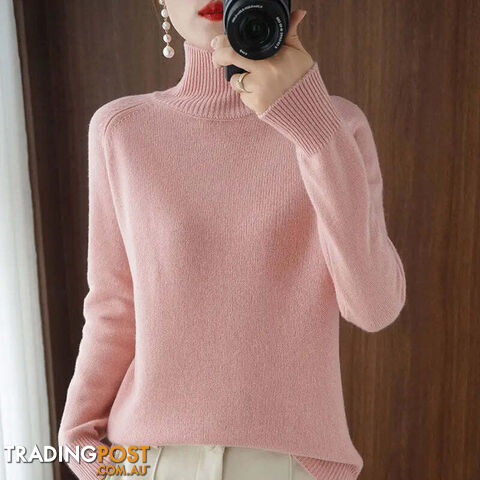 Pink / XXLZippay Turtleneck Pullover Cashmere Sweater Women Pure Color Casual Long-sleeved Loose