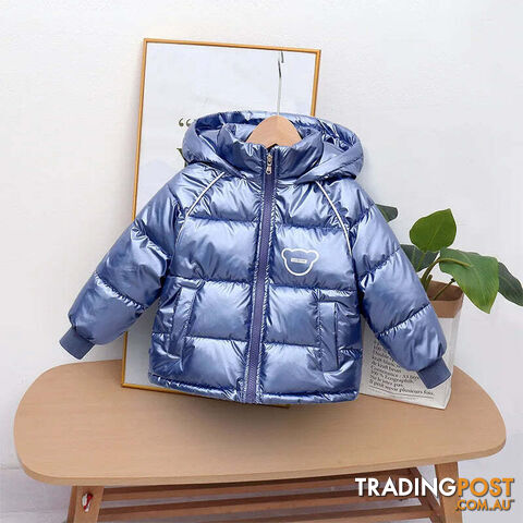 Light blue / 6Zippay Winter coat hooded Down jacket thickened cartoon print childrens clothes