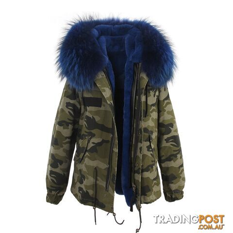 color 13 / XXLZippay women's army green Large raccoon fur collar hooded coat parkas outwear 2 in 1 detachable lining winter jacket brand style