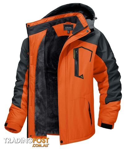 Orange Gray / 3XL(US L)Zippay Fleece Lining Mountain Jackets Mens Hiking Jackets Outdoor Removable Hooded Coats Ski Snowboard Parka Winter Outwear