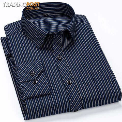 2109 / 41 - XXLZippay Mens Casual Business Long Sleeved Shirt Classic Plaid Striped Male Social Dress Oversized Shirts