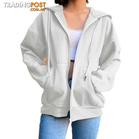 White / LZippay Fleece Hoodie Hooded Sweatshirts Long Sleeve Top Drawstring Pockets Loose Zipper Black Hoodies
