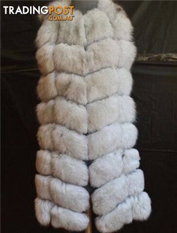 white / 2XL chest 105cmZippay 90CM Natural Real Fox Fur Vest Winter Long Thick Women Genuine Fur Vest Jacket Pockets Real Fur Vest Coats for Women