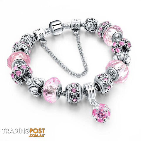 271 pinkZippay 925 Silver Crystal Charm Bracelets for Women With Purple Murano Glass Beads bracelets & bangles Love DIY Jewelry Bracelet Femme