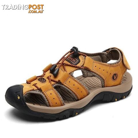 yellow 7239 / 8.5Zippay Genuine Leather Men Shoes Summer New Large Size Sandals Men Sandals Fashion Sandals Slippers Big