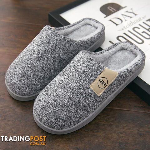 Gray / 40Zippay Men Winter Warm Slippers Fur Slippers Men Boys Plush Slipper Cotton Shoes Non-slip Solid Color Home Indoor Casual Slippers
