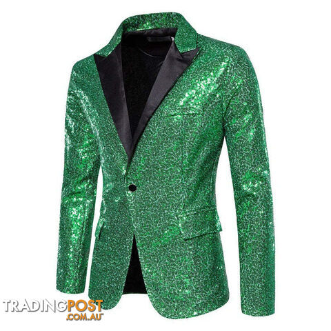X36 Green / US Size MZippay Shiny White Sequin Glitter Blazer for Men One Button Peak Collar Tuxedo Jacket Mens Wedding Groom Party Prom Stage