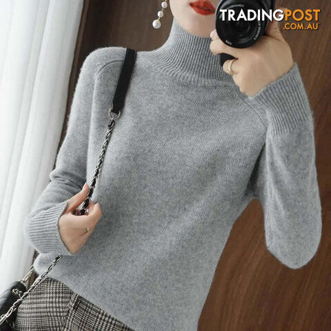 Light Gray / XLZippay Turtleneck Pullover Cashmere Sweater Women Pure Color Casual Long-sleeved Loose