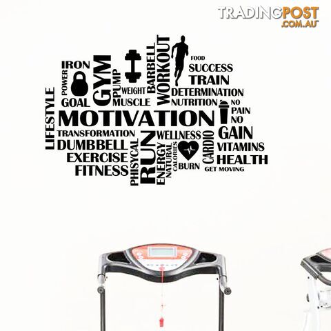 Black / 82x56 cmZippay Gym Motivational Words Wall Decal Fitness Sport Vinyl Wall Sticker Home Decor GYM Work Out Wall Decoration