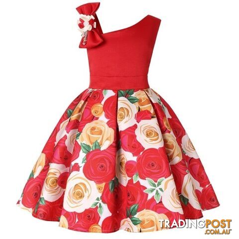 Red / 6Zippay Summer Kids Flower Dresses for Girls Christmas Children Clothing Dress Princess Brithday Wedding Party Baby Girl Dress With Bow