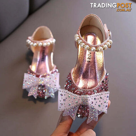 SHF005 Pink / CN 31 insole 19cmZippay Summer Girls Sandals Fashion Sequins Rhinestone Bow Girls Princess Shoes Baby Girl Shoes Flat Heel Sandals