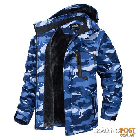 Sea Blue Camo / 2XL(US M)Zippay Fleece Lining Mountain Jackets Mens Hiking Jackets Outdoor Removable Hooded Coats Ski Snowboard Parka Winter Outwear