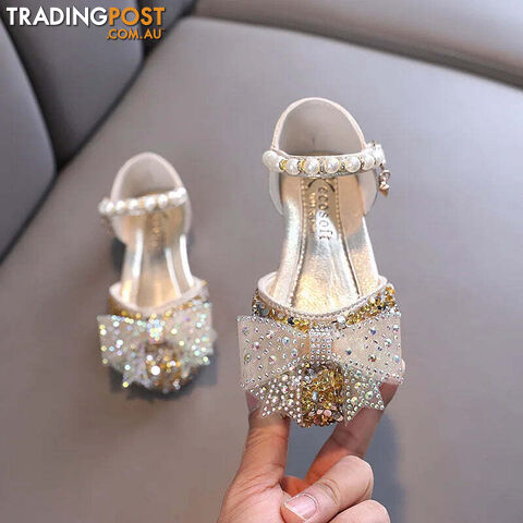 SHF005 Gold / CN 27 insole 16.5cmZippay Summer Girls Sandals Fashion Sequins Rhinestone Bow Girls Princess Shoes Baby Girl Shoes Flat Heel Sandals