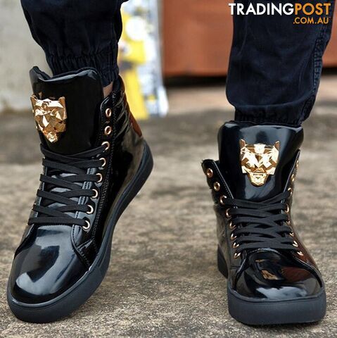 1 / 8.5Zippay High Top Casual Shoes For Men PU Leather Lace Up Red White Black Color Mens Casual Shoes Men High Top Shoes