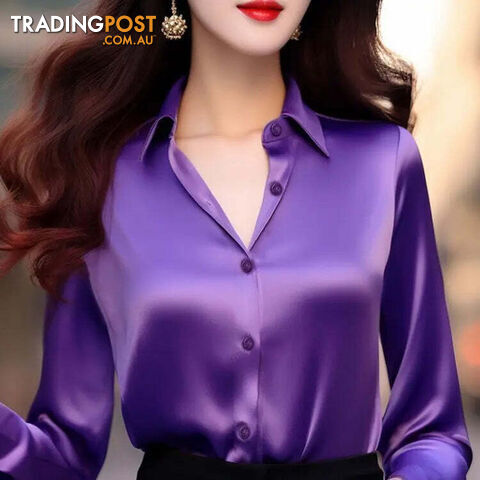 Purple / 2XL(65-72.5)kgZippay Women's Solid Color Polo-Neck Button Elegant Loose Long Sleeve Versatile Unique Shirt Tops