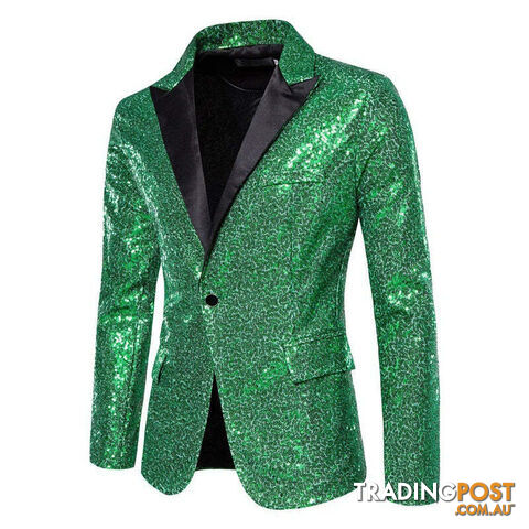 X36 Green / US Size XXLZippay Shiny White Sequin Glitter Blazer for Men One Button Peak Collar Tuxedo Jacket Mens Wedding Groom Party Prom Stage
