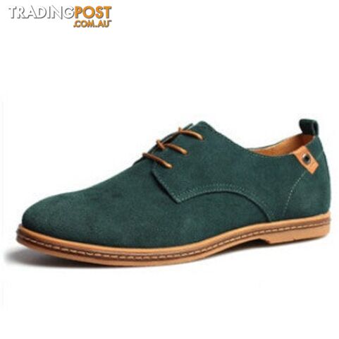 Green / 9.5Zippay Plus Size Fashion Suede Genuine Leather Flat Men Casual Oxford Shoes Low Men Leather Shoes #K01