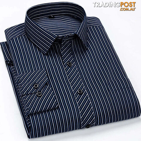 2105 / 38 - MZippay Mens Casual Business Long Sleeved Shirt Classic Plaid Striped Male Social Dress Oversized Shirts