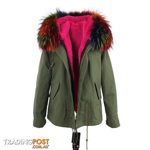 color 5 / SZippay women's army green Large raccoon fur collar hooded coat parkas outwear 2 in 1 detachable lining winter jacket brand style
