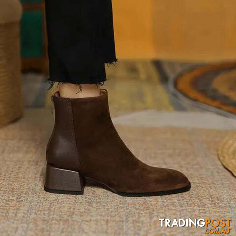 Coffee color / 36Zippay Women Boots Square Toe Chunky Heel Women Shoes Ankle Boots for Women Winter Platform Suede Shoes