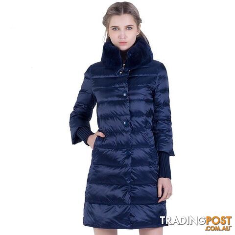 Blue / SZippay Winter Down Jacket Women Long Coat Parkas Thickening Female Warm Clothes Rabbit Fur Collar High Quality Overcoat