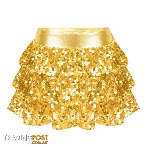 Gold / 14Zippay Kids Girls Shiny Sequins Tiered Ruffle Skirted Shorts Metallic Culottes for Latin Jazz Modern Dancing Stage Performance Costume