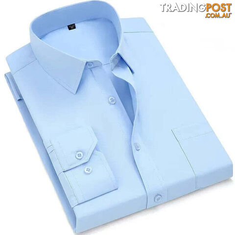 Pure Blue / 46 - 7XLZippay Mens Casual Business Long Sleeved Shirt Classic Plaid Striped Male Social Dress Oversized Shirts