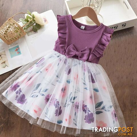 A01985-Z / 3TZippay Butterfly Mesh Flying Sleeve Dress Girls Dresses Girls Summer Casual Wear Children's Clothes