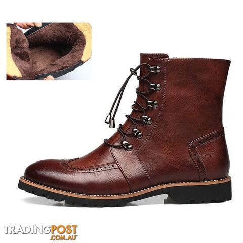 winter fur brown / 8Zippay Arrival Fashion Bullock shoes,Handmade super warm Genuine leather winter boots Men,Casual British style Snow boots for men