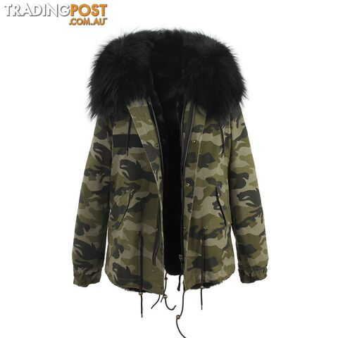 color 14 / XLZippay women's army green Large raccoon fur collar hooded coat parkas outwear 2 in 1 detachable lining winter jacket brand style