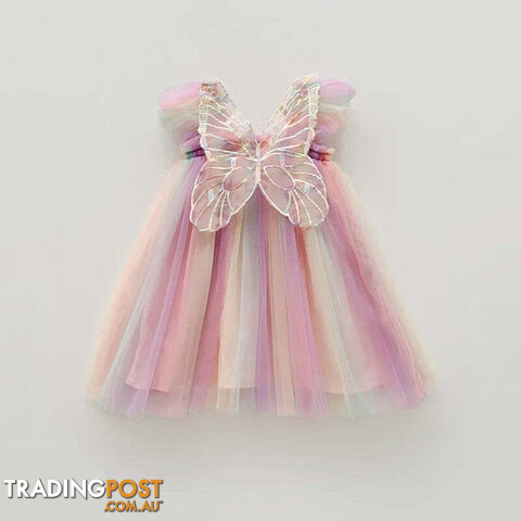 Classic Rainbow / 4TZippay Girls Organza Wings Rainbow Mesh Dress Sleeve Baby Princess Dress Birthday Party