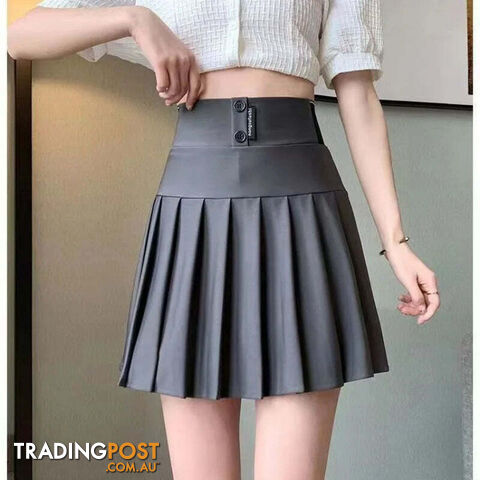 Dark Grey / XL (58-63KG)Zippay High Waist Women New Pleated Skirt Summer Solid Button Elastic A-line Wearing Safety Pants Fashion All-match Short Skirt