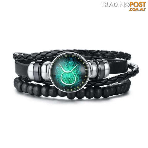 TaurusZippay 12 Horoscope Multi-layer Leather Rope Bracelets for Men Women Gifts Vintage