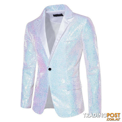 X36 White / US Size XXLZippay Shiny White Sequin Glitter Blazer for Men One Button Peak Collar Tuxedo Jacket Mens Wedding Groom Party Prom Stage
