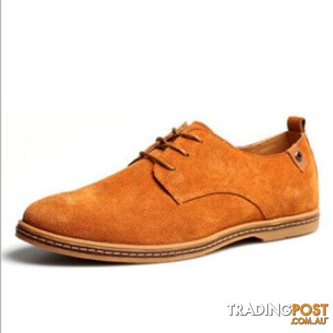 Camel / 8.5Zippay Plus Size Fashion Suede Genuine Leather Flat Men Casual Oxford Shoes Low Men Leather Shoes #K01