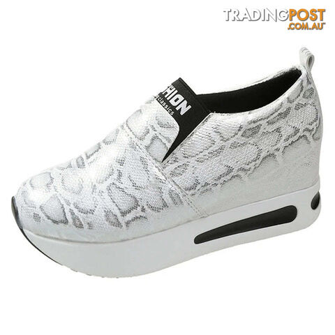 White / 37Zippay Platform Sneakers Women Casual Non-Slip Thick Sole Sports Shoes Plus Size Slip-On Loafers