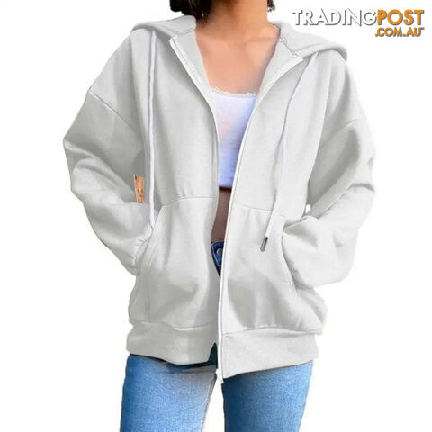 White / SZippay Fleece Hoodie Hooded Sweatshirts Long Sleeve Top Drawstring Pockets Loose Zipper Black Hoodies