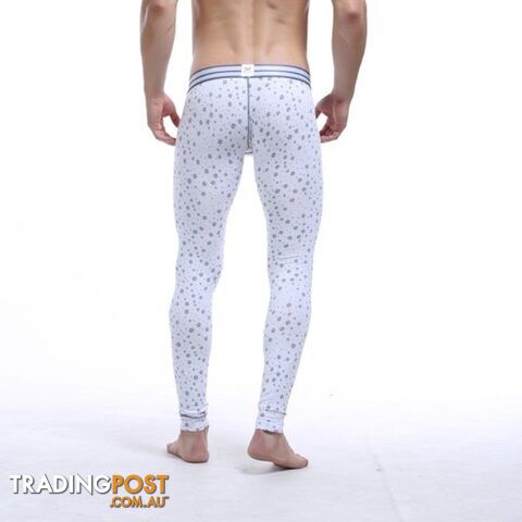 White / SZippay Men Cotton Printing Thermal Underwear Bottom Warm Long Johns Leggings Pants